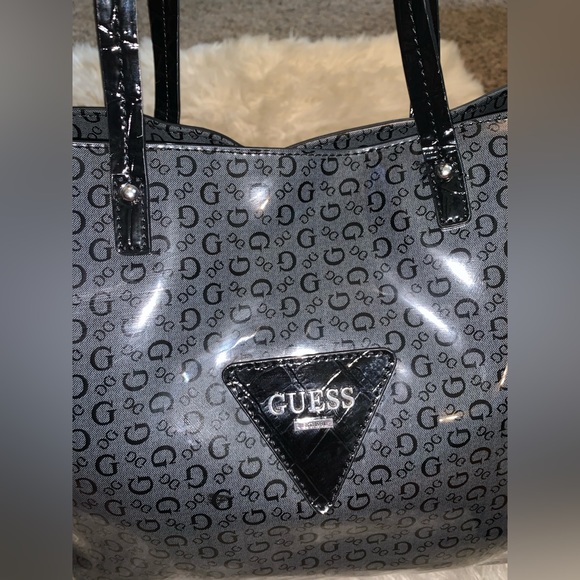 NWOT GUESS Designer Tote Bag Dark Grey/Black - Picture 4 of 10
